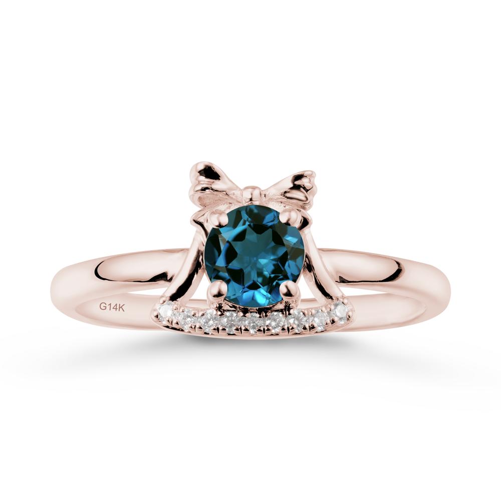 Chrismas London Blue Topaz Ring with Jingle Bells Design - LUO Jewelry #metal_14k rose gold
