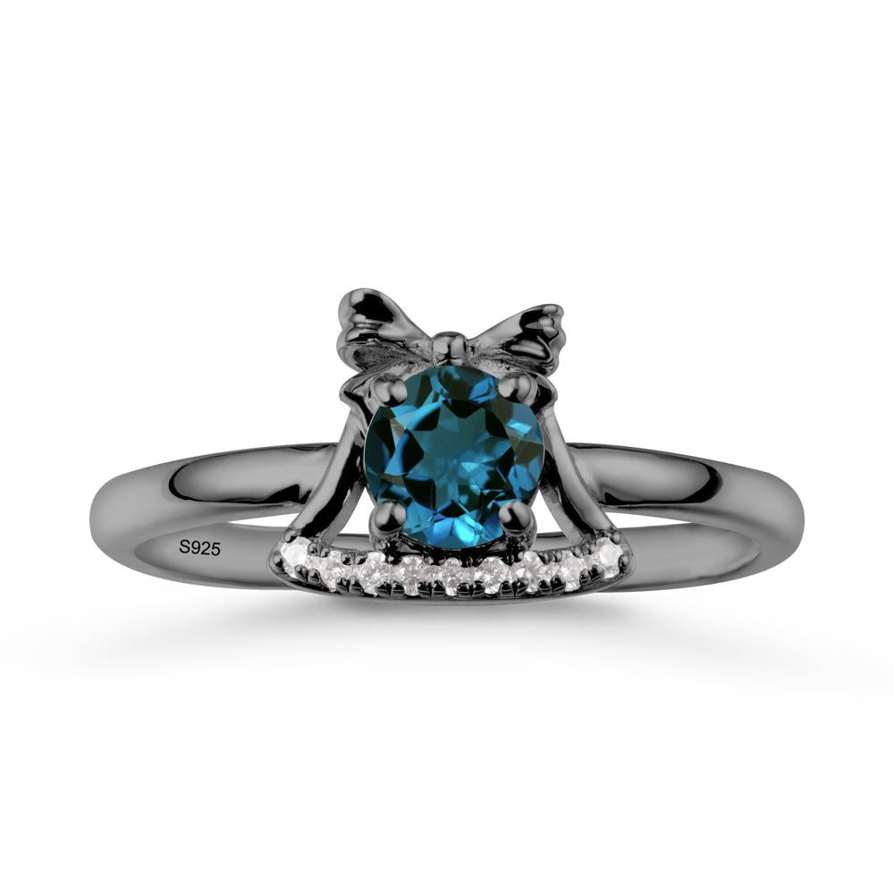 Chrismas London Blue Topaz Ring with Jingle Bells Design - LUO Jewelry #metal_black finish sterling silver