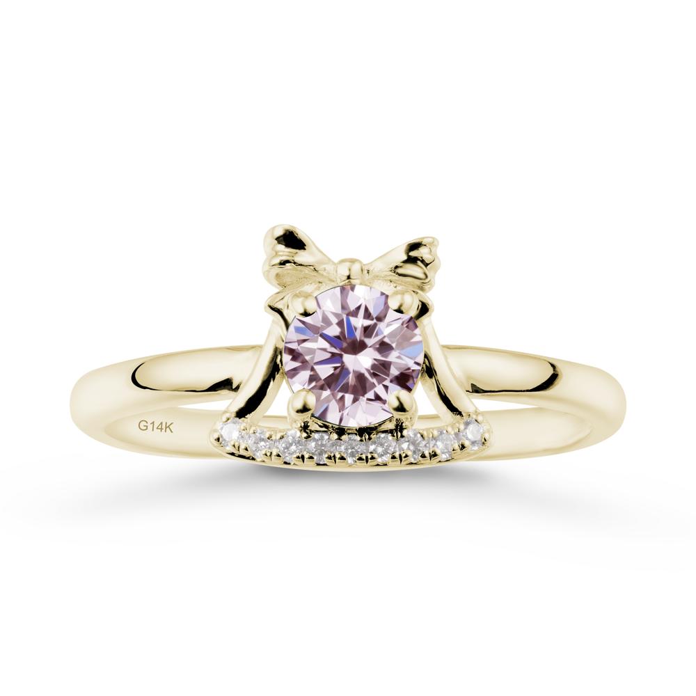 Bow Knot Round Pink Cubic Zirconia Ring - LUO Jewelry #metal_14k yellow gold