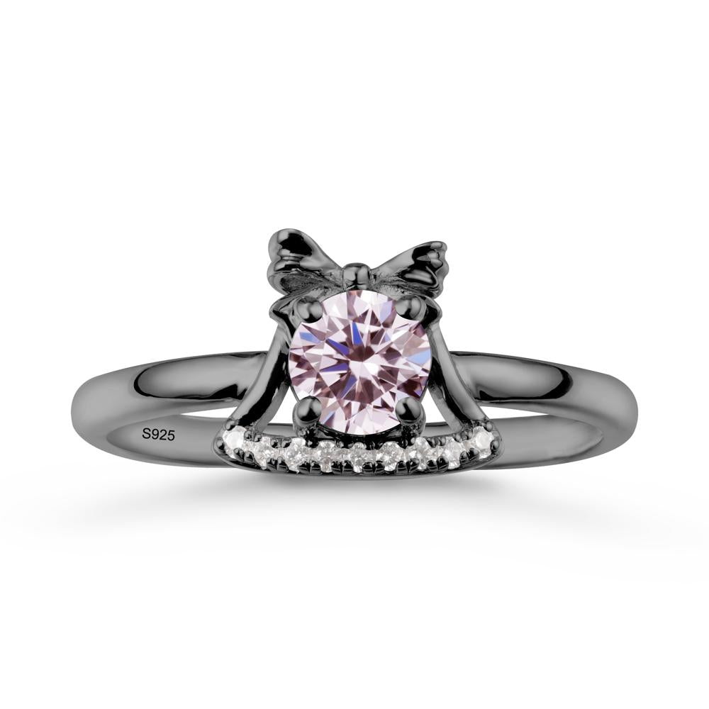Bow Knot Round Pink Cubic Zirconia Ring - LUO Jewelry #metal_black finish sterling silver