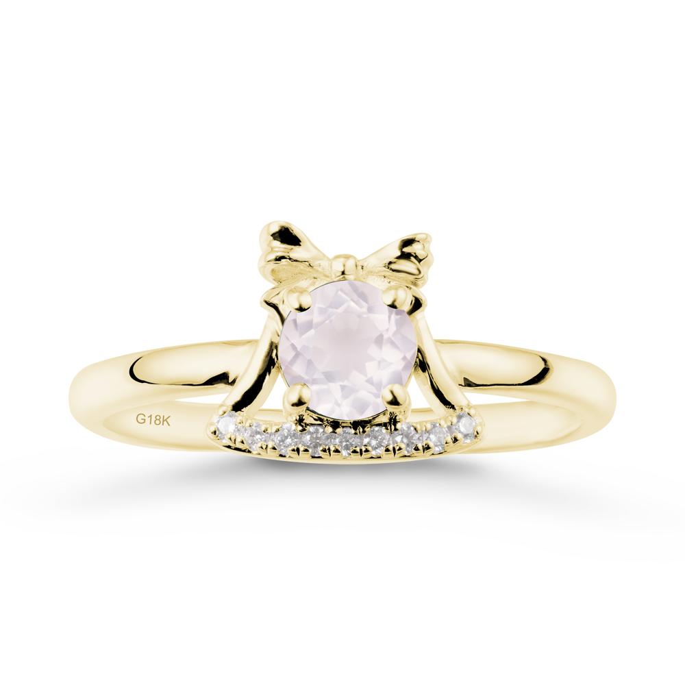 Bow Knot Round Rose Quartz Ring - LUO Jewelry #metal_18k yellow gold