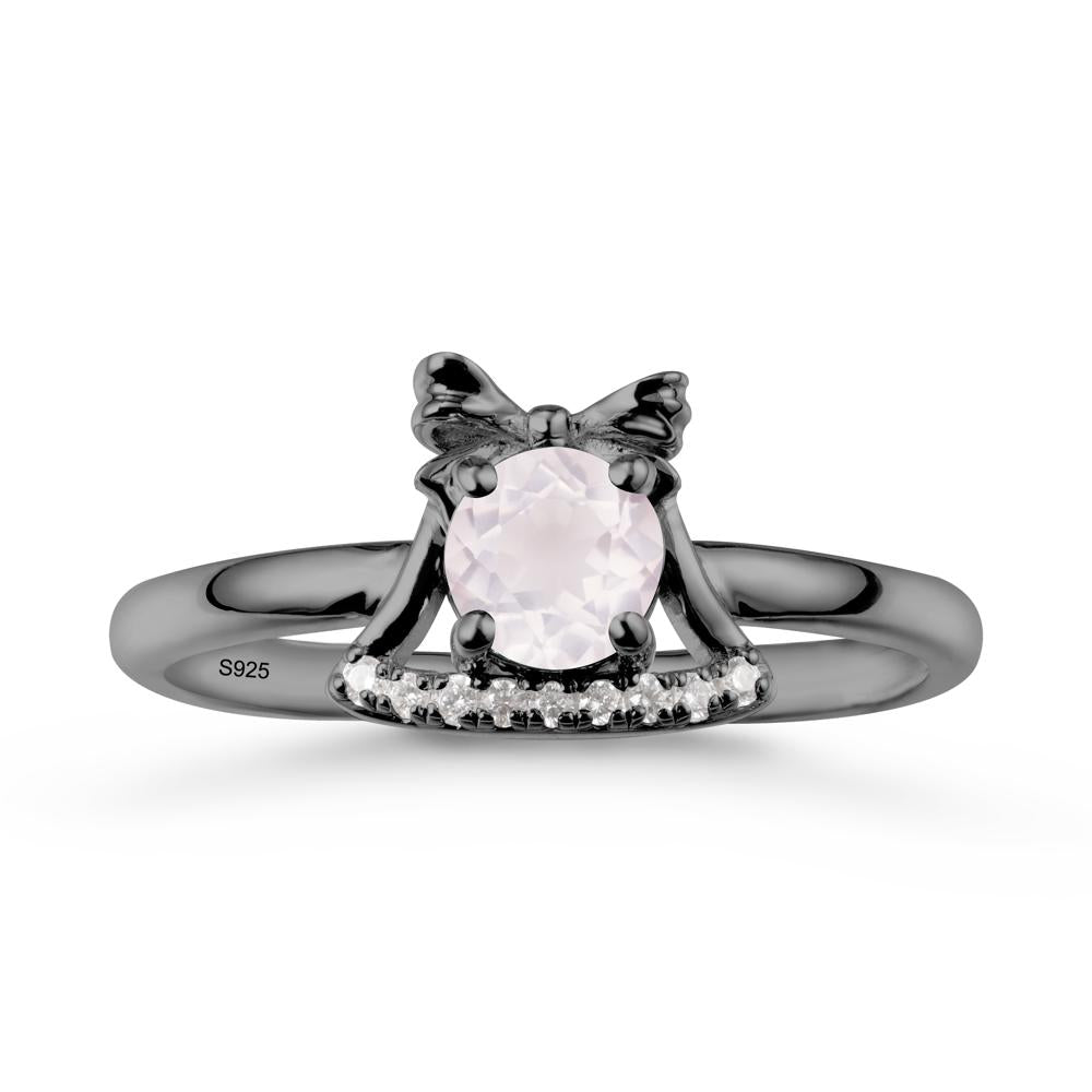 Bow Knot Round Rose Quartz Ring - LUO Jewelry #metal_black finish sterling silver