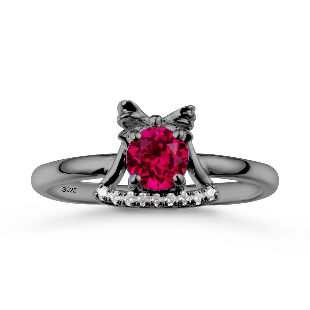 Bow Knot Round Ruby Ring - LUO Jewelry #metal_black finish sterling silver