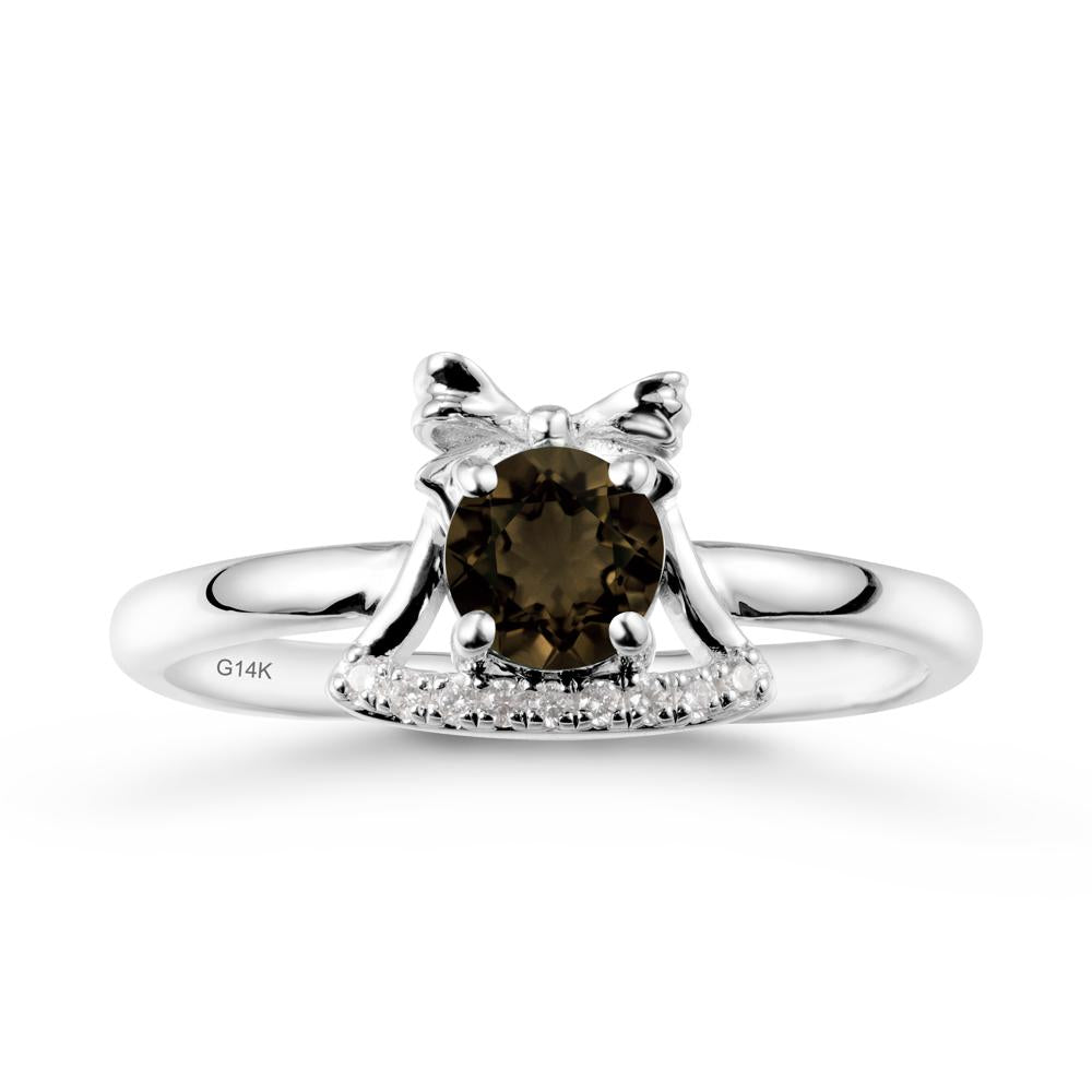 Bow Knot Round Smoky Quartz Ring - LUO Jewelry #metal_14k white gold