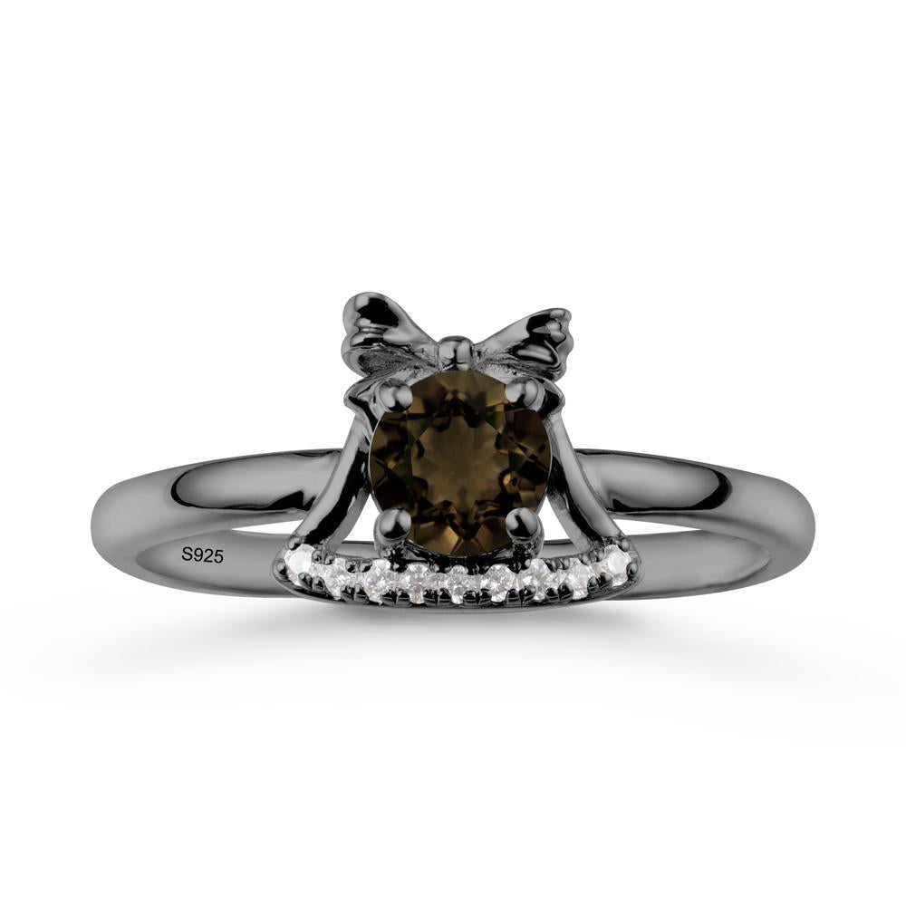 Bow Knot Round Smoky Quartz Ring - LUO Jewelry #metal_black finish sterling silver