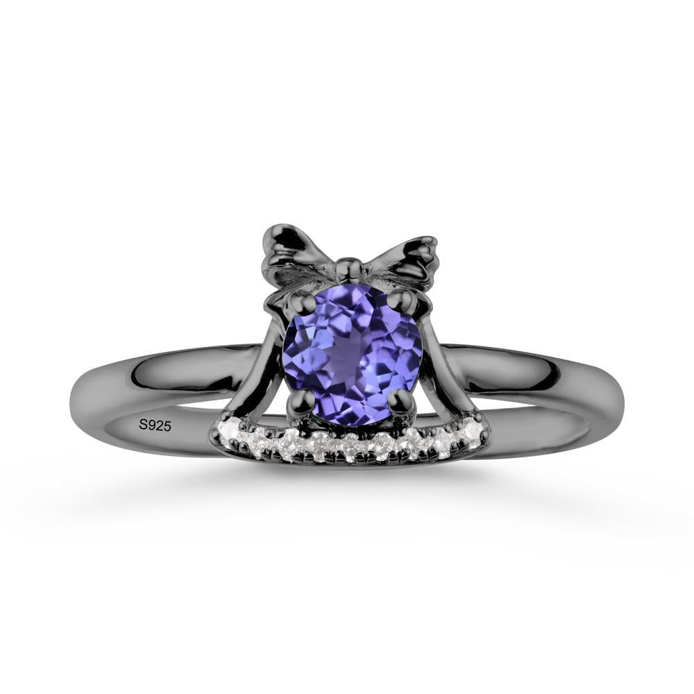 Bow Knot Round Tanzanite Ring - LUO Jewelry #metal_black finish sterling silver