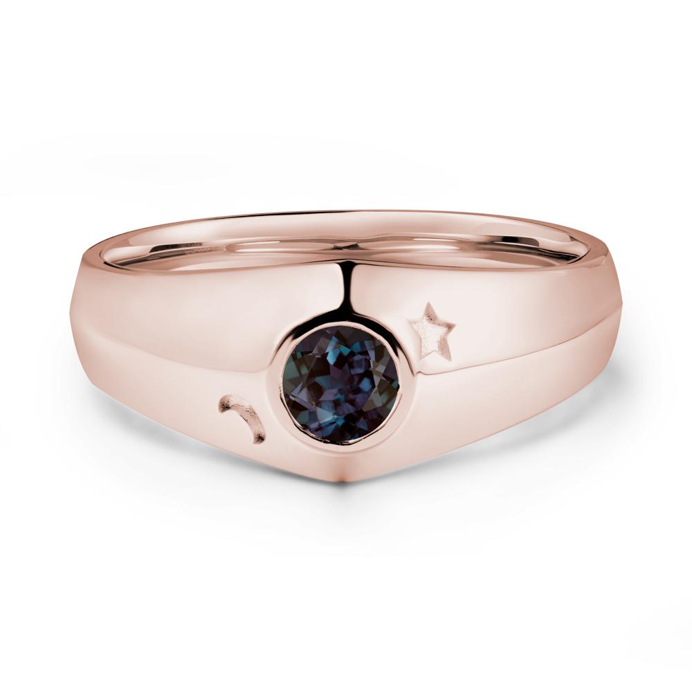 Bezel Setting Round Alexandrite Man Ring - LUO Jewelry #metal_14k rose gold