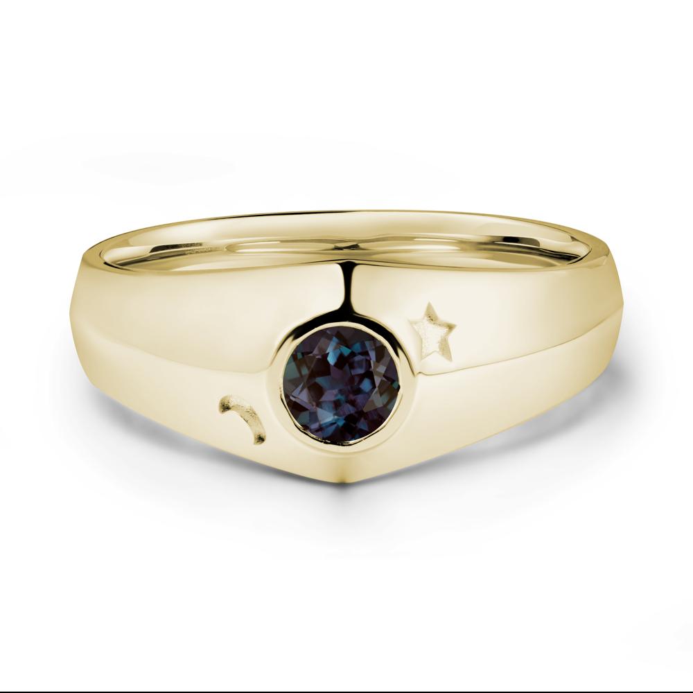Bezel Setting Round Alexandrite Man Ring - LUO Jewelry #metal_14k yellow gold