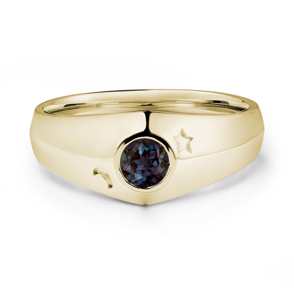 Bezel Setting Round Alexandrite Man Ring - LUO Jewelry #metal_14k yellow gold