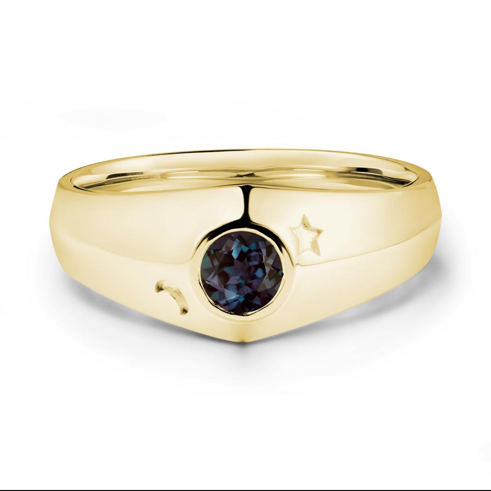 Bezel Setting Round Alexandrite Man Ring - LUO Jewelry #metal_18k yellow gold