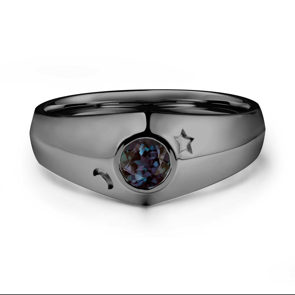 Bezel Setting Round Alexandrite Man Ring - LUO Jewelry #metal_black finish sterling silver