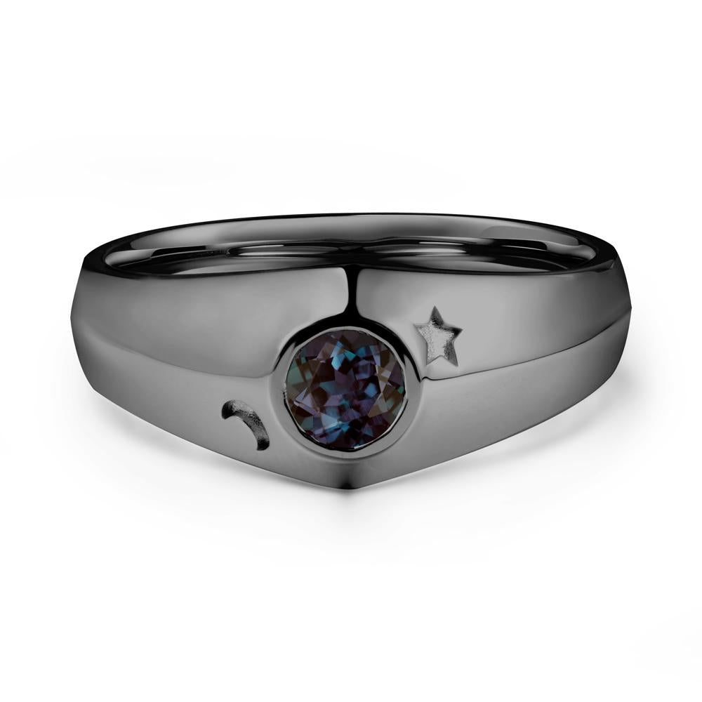 Bezel Setting Round Alexandrite Man Ring - LUO Jewelry #metal_black finish sterling silver