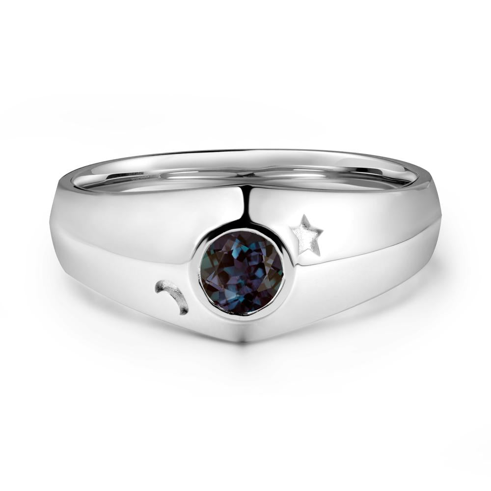 Bezel Setting Round Alexandrite Man Ring - LUO Jewelry #metal_sterling silver