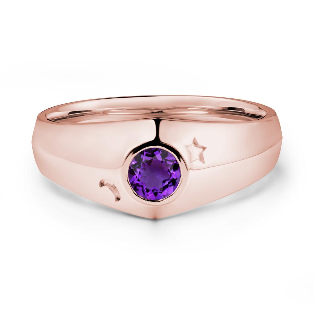 Crescent Moon and Star Bezel Set Amethyst Man Ring - LUO Jewelry #metal_18k rose gold