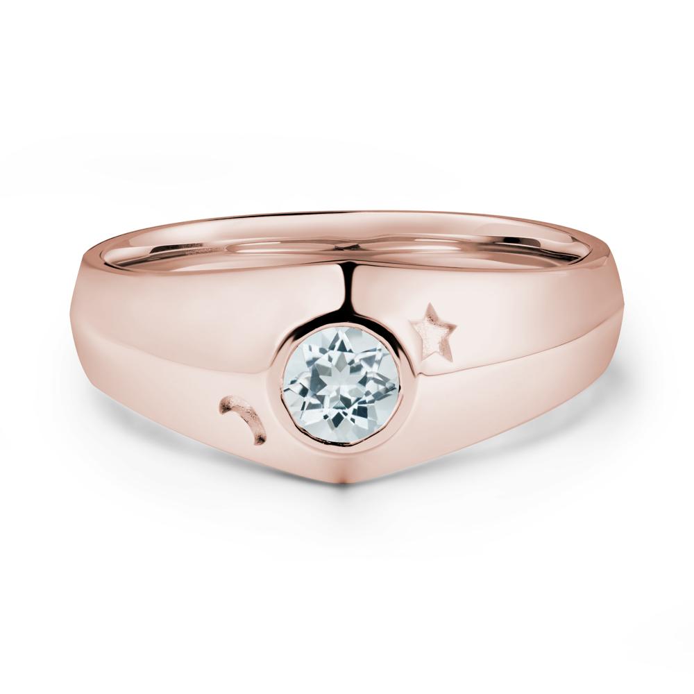 Round Aquamarine Wide Band Ring - LUO Jewelry #metal_14k rose gold