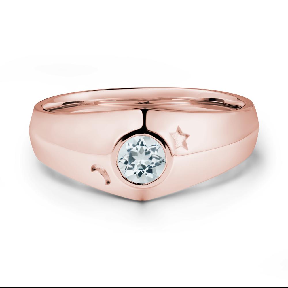 Round Aquamarine Wide Band Ring - LUO Jewelry #metal_18k rose gold
