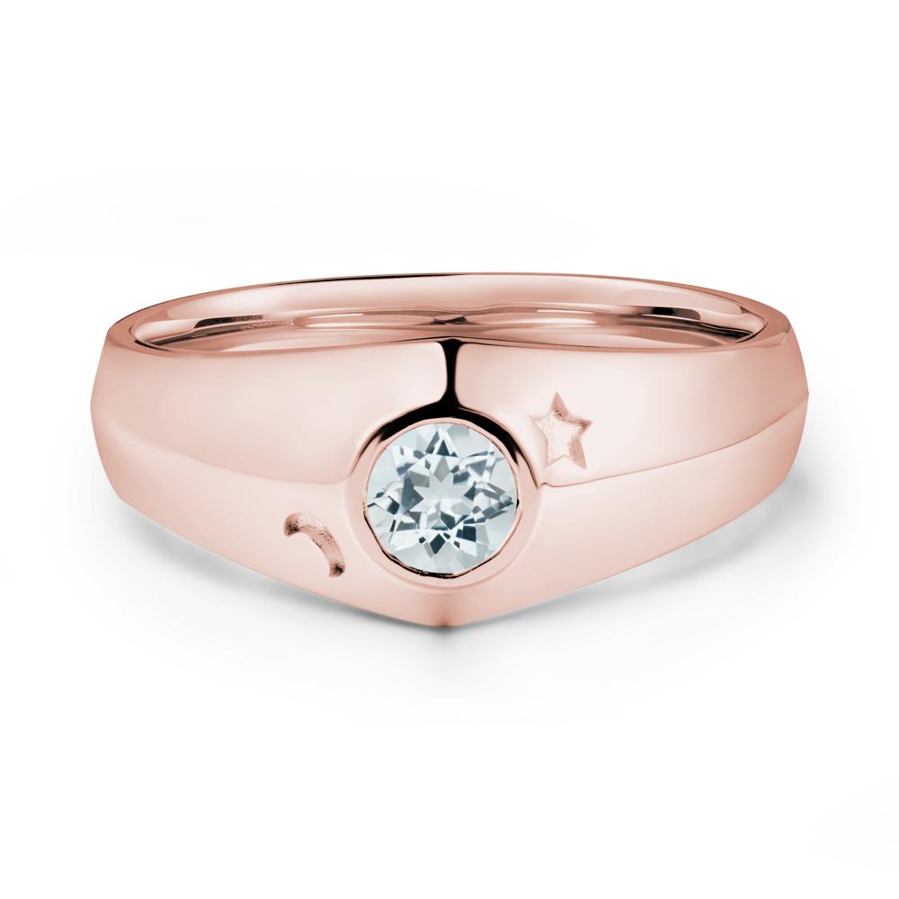 Round Aquamarine Wide Band Ring - LUO Jewelry #metal_18k rose gold