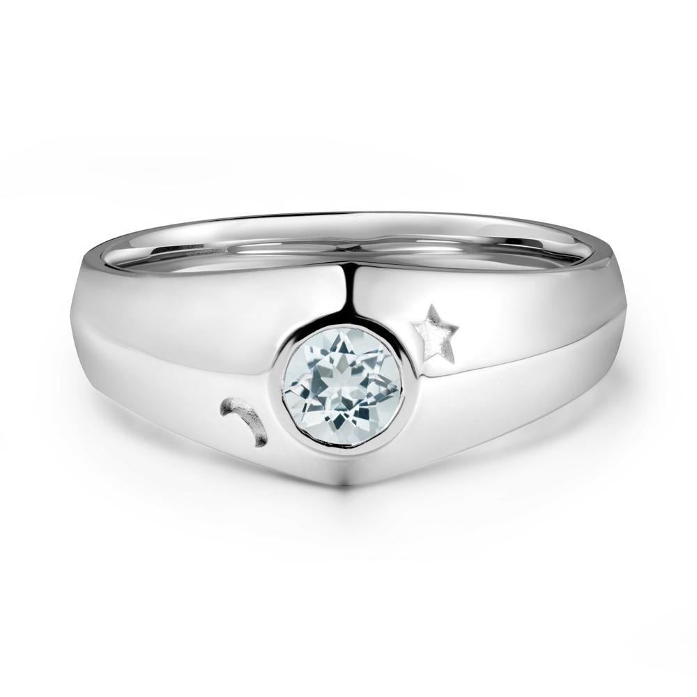 Round Aquamarine Wide Band Ring - LUO Jewelry #metal_18k white gold