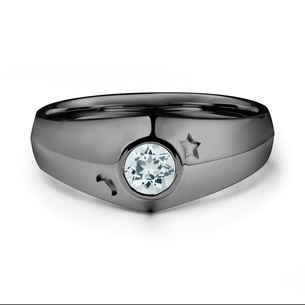 Round Aquamarine Wide Band Ring - LUO Jewelry #metal_black finish sterling silver