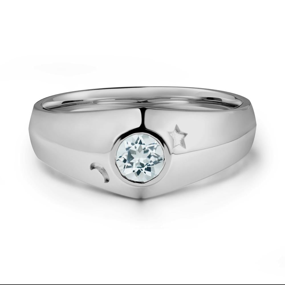 Round Aquamarine Wide Band Ring - LUO Jewelry #metal_platinum