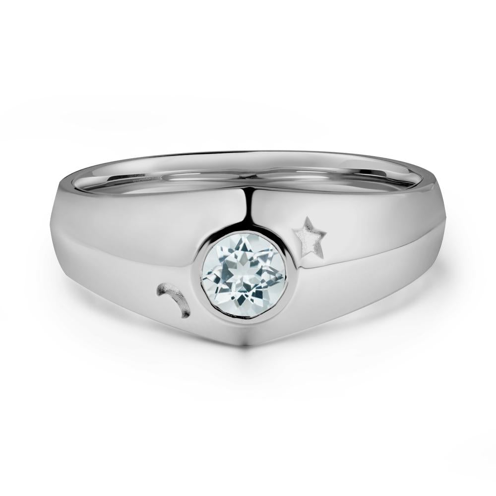 Round Aquamarine Wide Band Ring - LUO Jewelry #metal_platinum