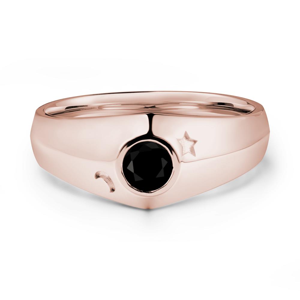 Bezel Setting Round Black Spinel Man Ring - LUO Jewelry #metal_14k rose gold