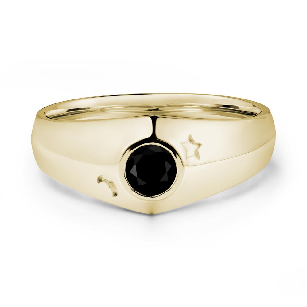 Bezel Setting Round Black Spinel Man Ring - LUO Jewelry #metal_14k yellow gold