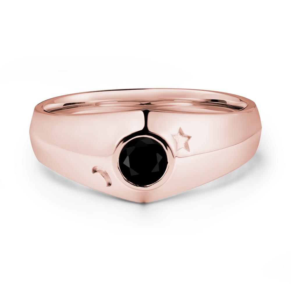 Bezel Setting Round Black Spinel Man Ring - LUO Jewelry #metal_18k rose gold