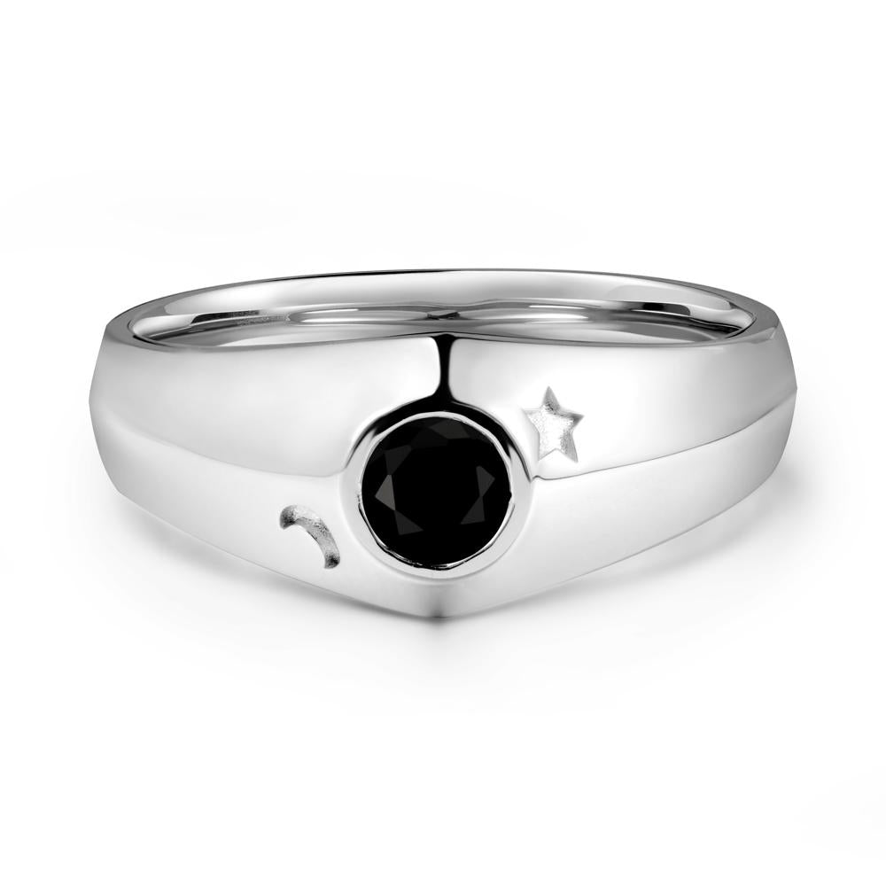 Bezel Setting Round Black Spinel Man Ring - LUO Jewelry #metal_18k white gold