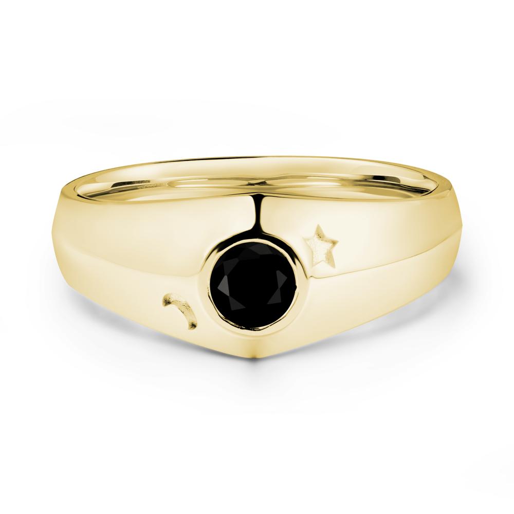 Bezel Setting Round Black Spinel Man Ring - LUO Jewelry #metal_18k yellow gold
