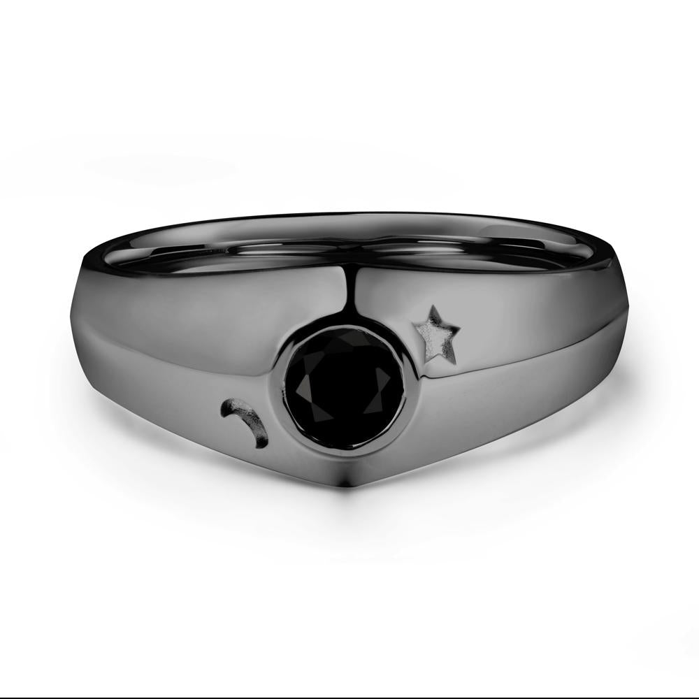 Bezel Setting Round Black Spinel Man Ring - LUO Jewelry #metal_black finish sterling silver