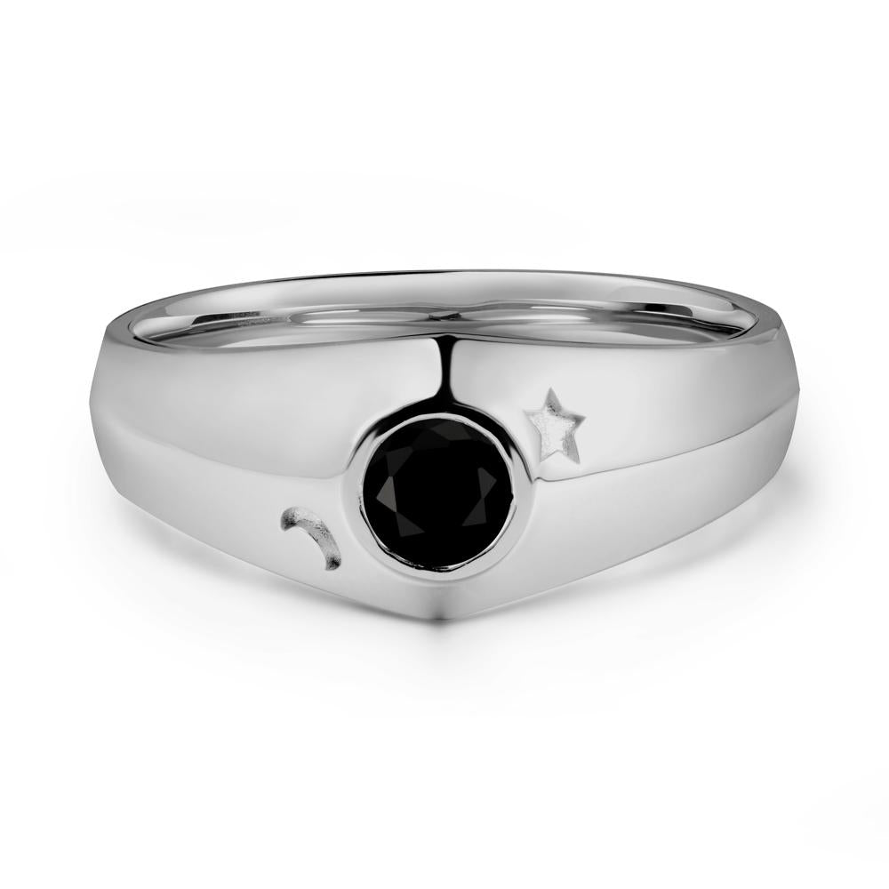 Bezel Setting Round Black Spinel Man Ring - LUO Jewelry #metal_platinum