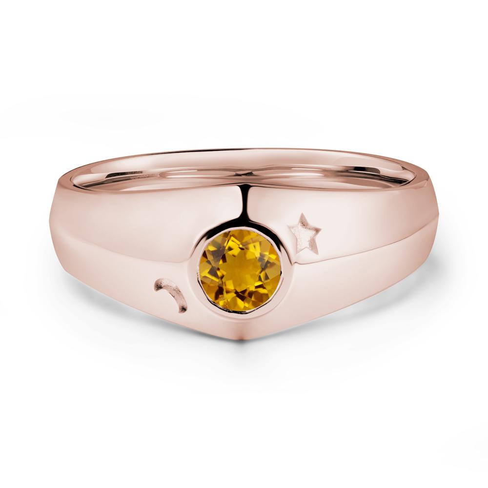 Crescent Moon and Star Bezel Set Citrine Man Ring - LUO Jewelry #metal_14k rose gold