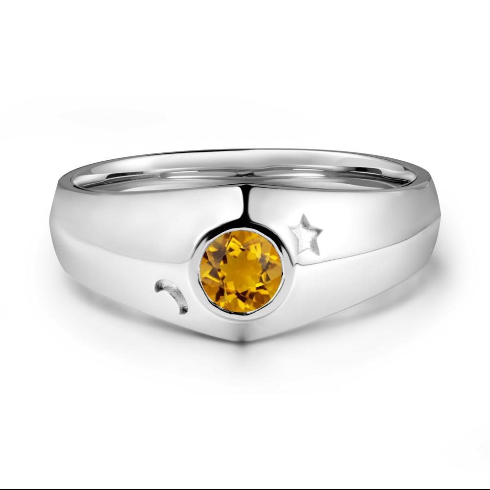 Crescent Moon and Star Bezel Set Citrine Man Ring - LUO Jewelry #metal_14k white gold