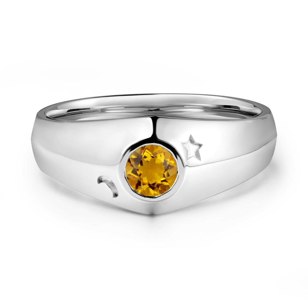 Crescent Moon and Star Bezel Set Citrine Man Ring - LUO Jewelry #metal_14k white gold