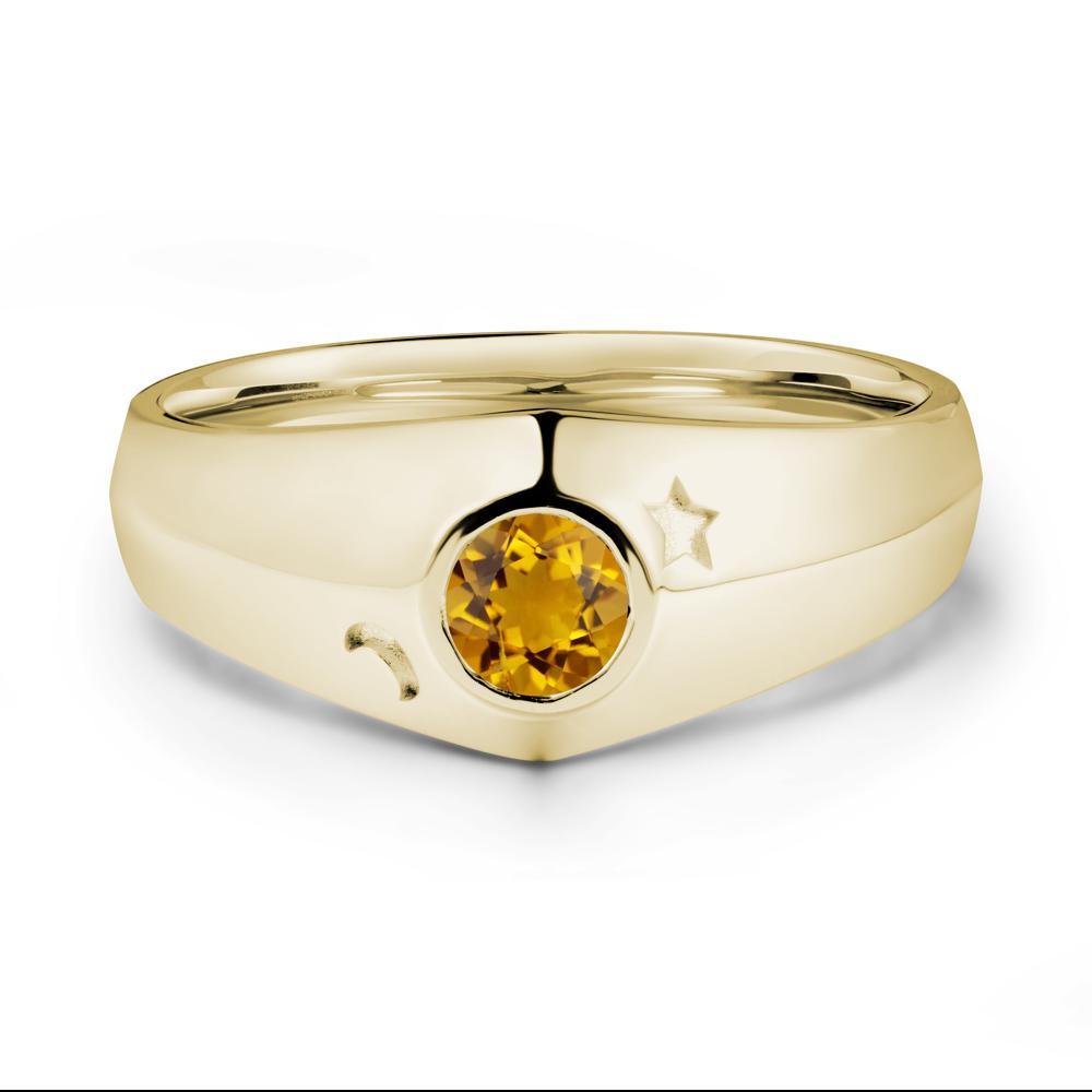 Crescent Moon and Star Bezel Set Citrine Man Ring - LUO Jewelry #metal_14k yellow gold