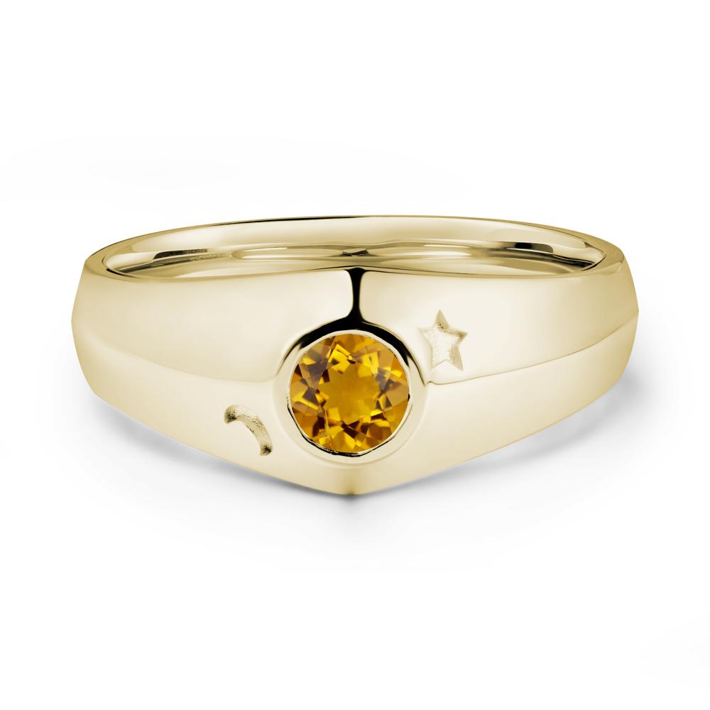 Crescent Moon and Star Bezel Set Citrine Man Ring - LUO Jewelry #metal_14k yellow gold