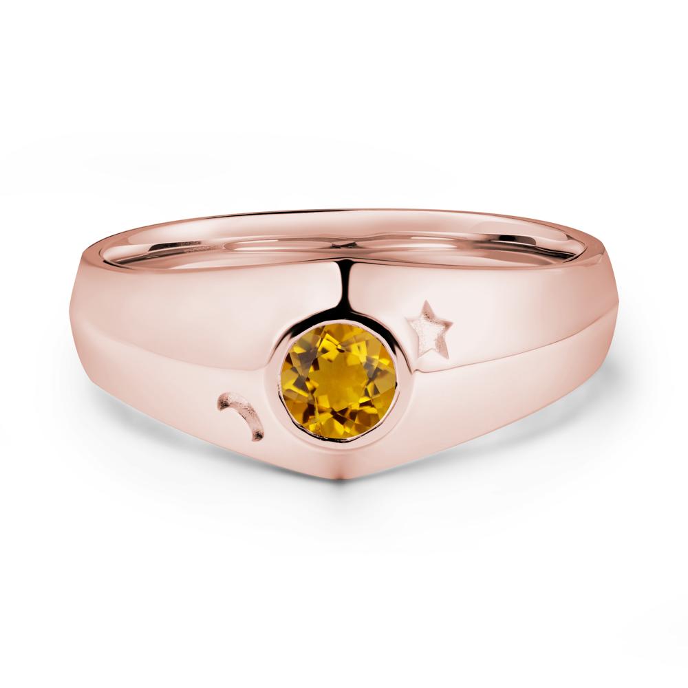 Crescent Moon and Star Bezel Set Citrine Man Ring - LUO Jewelry #metal_18k rose gold