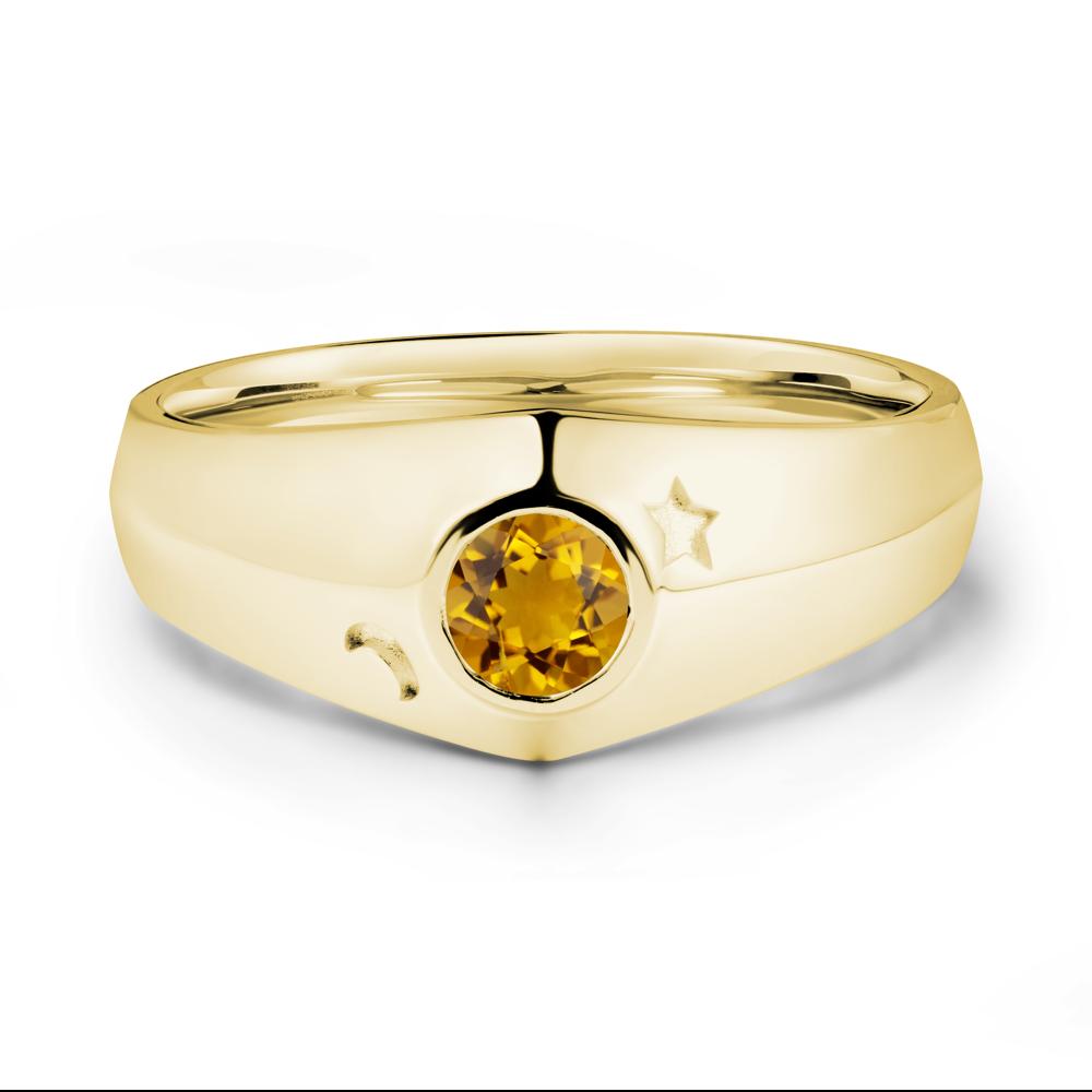 Crescent Moon and Star Bezel Set Citrine Man Ring - LUO Jewelry #metal_18k yellow gold