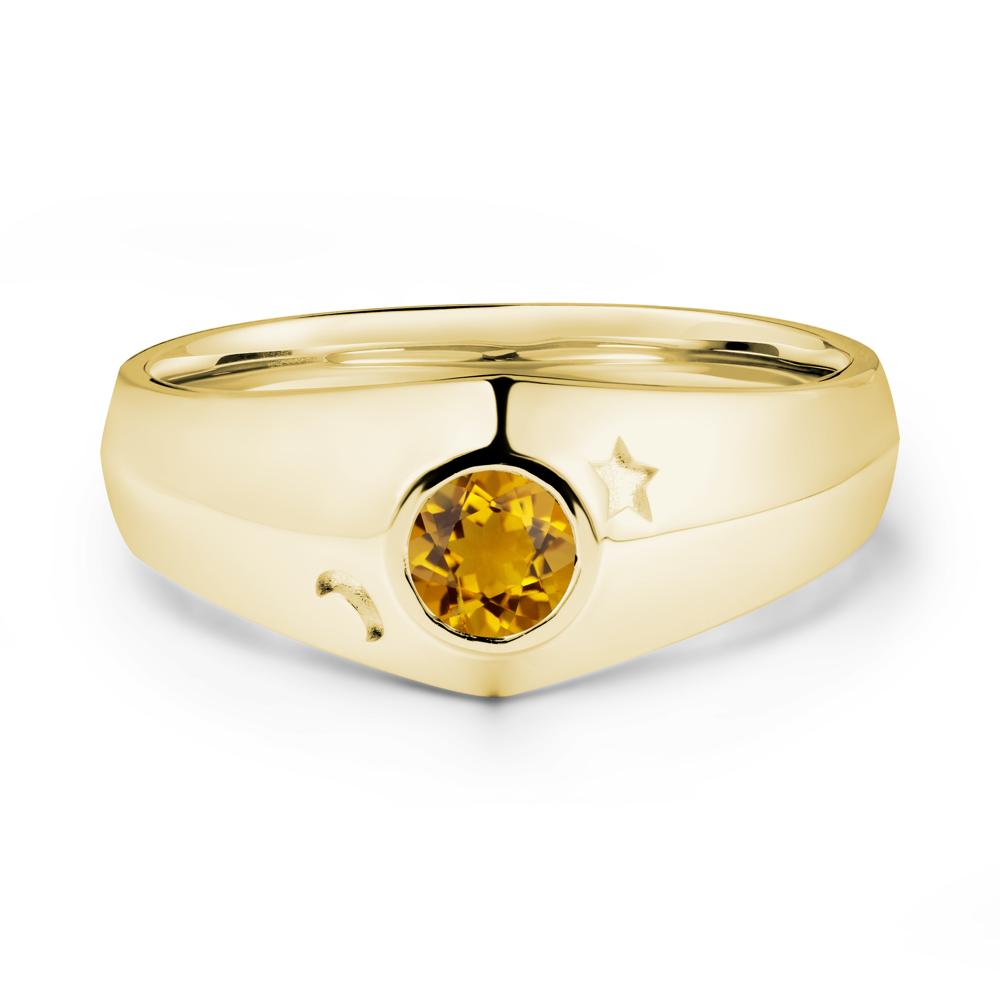 Crescent Moon and Star Bezel Set Citrine Man Ring - LUO Jewelry #metal_18k yellow gold