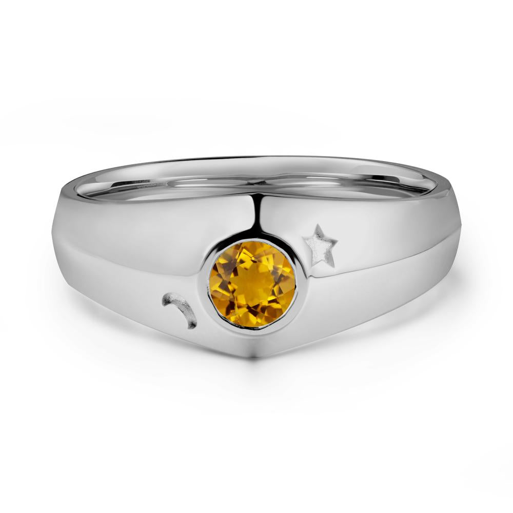 Crescent Moon and Star Bezel Set Citrine Man Ring - LUO Jewelry #metal_platinum