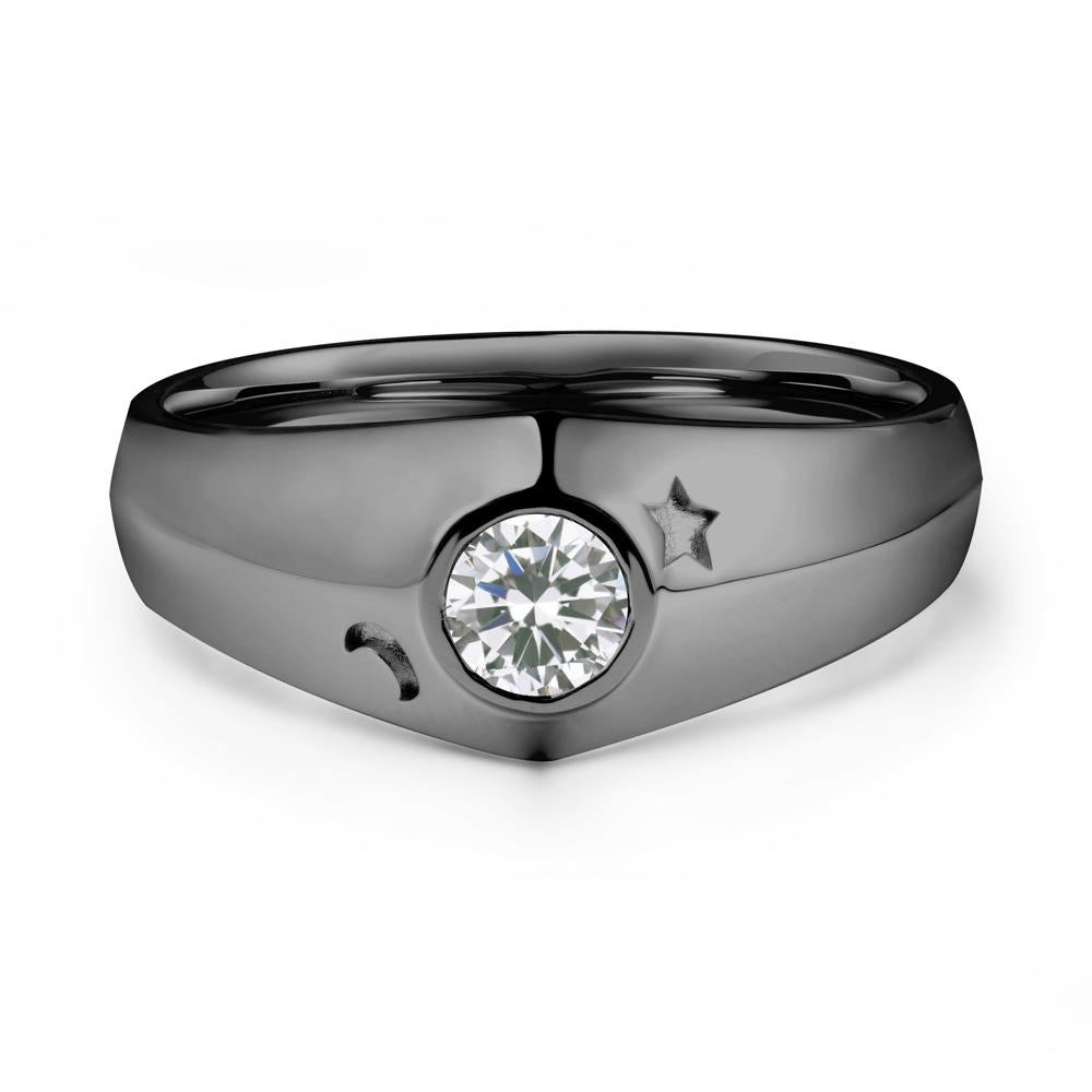 Round Cubic Zirconia Wide Band Ring - LUO Jewelry #metal_black finish sterling silver