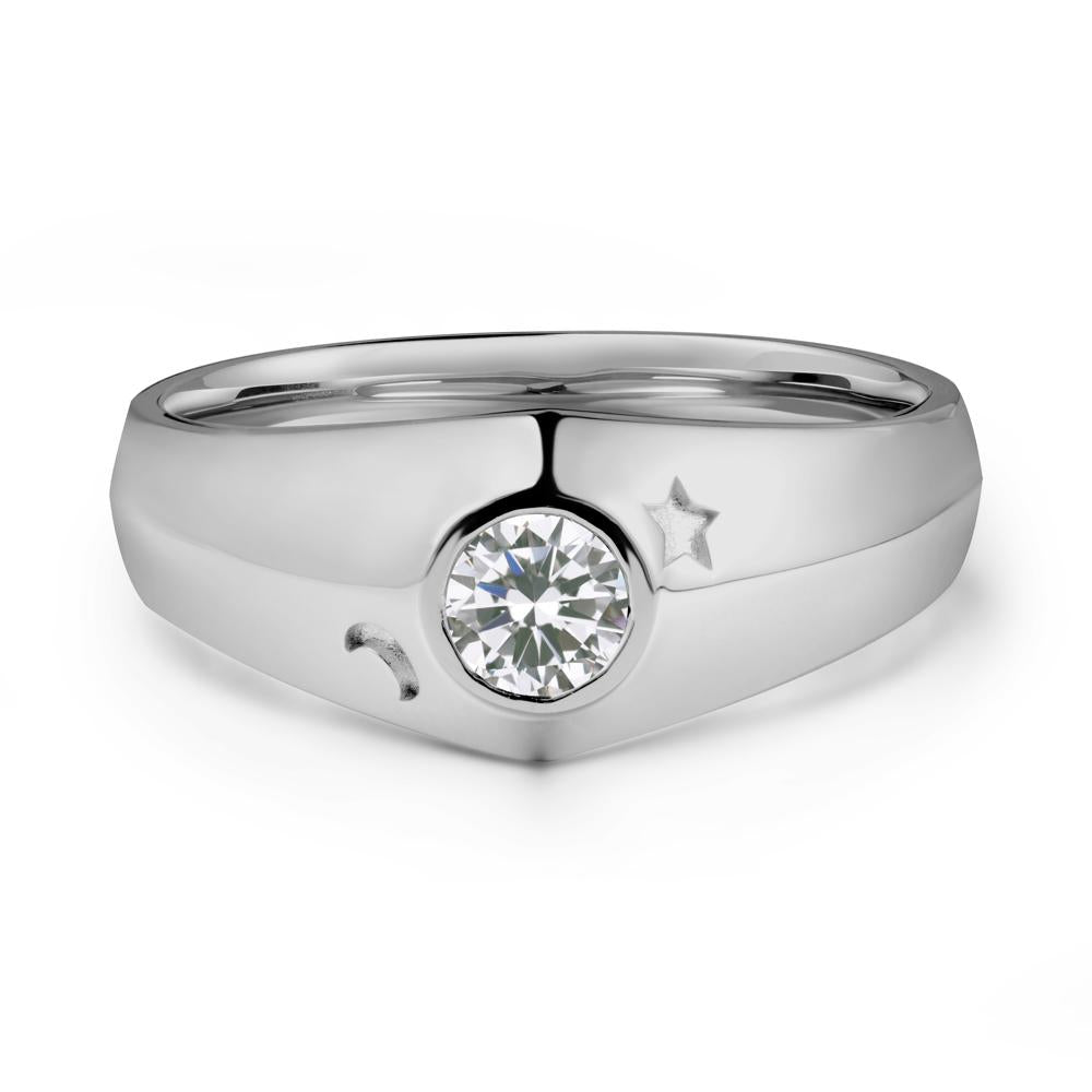 Round Cubic Zirconia Wide Band Ring - LUO Jewelry #metal_platinum