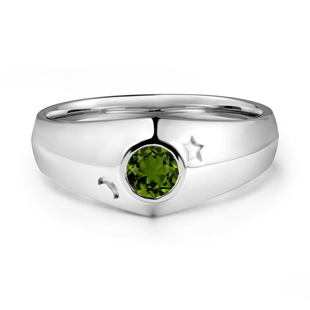 Bezel Setting Round Diopside Man Ring - LUO Jewelry #metal_sterling silver