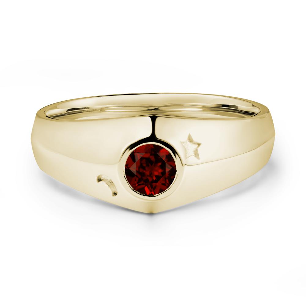 Round Garnet Wide Band Ring - LUO Jewelry #metal_14k yellow gold