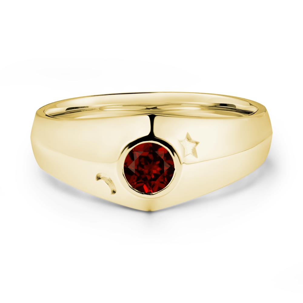 Round Garnet Wide Band Ring - LUO Jewelry #metal_18k yellow gold