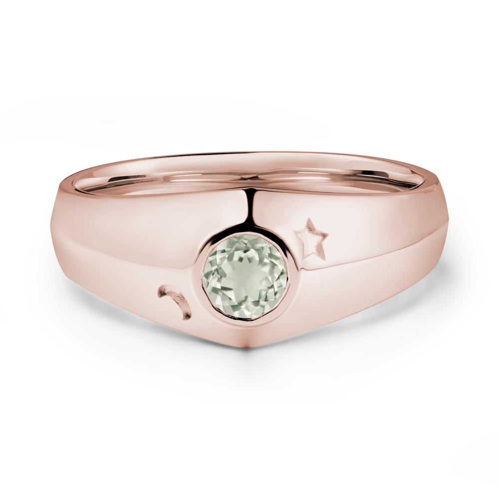 Bezel Setting Round Green Amethyst Man Ring - LUO Jewelry #metal_14k rose gold