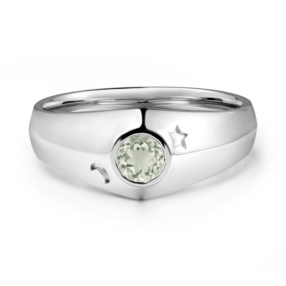 Bezel Setting Round Green Amethyst Man Ring - LUO Jewelry #metal_18k white gold