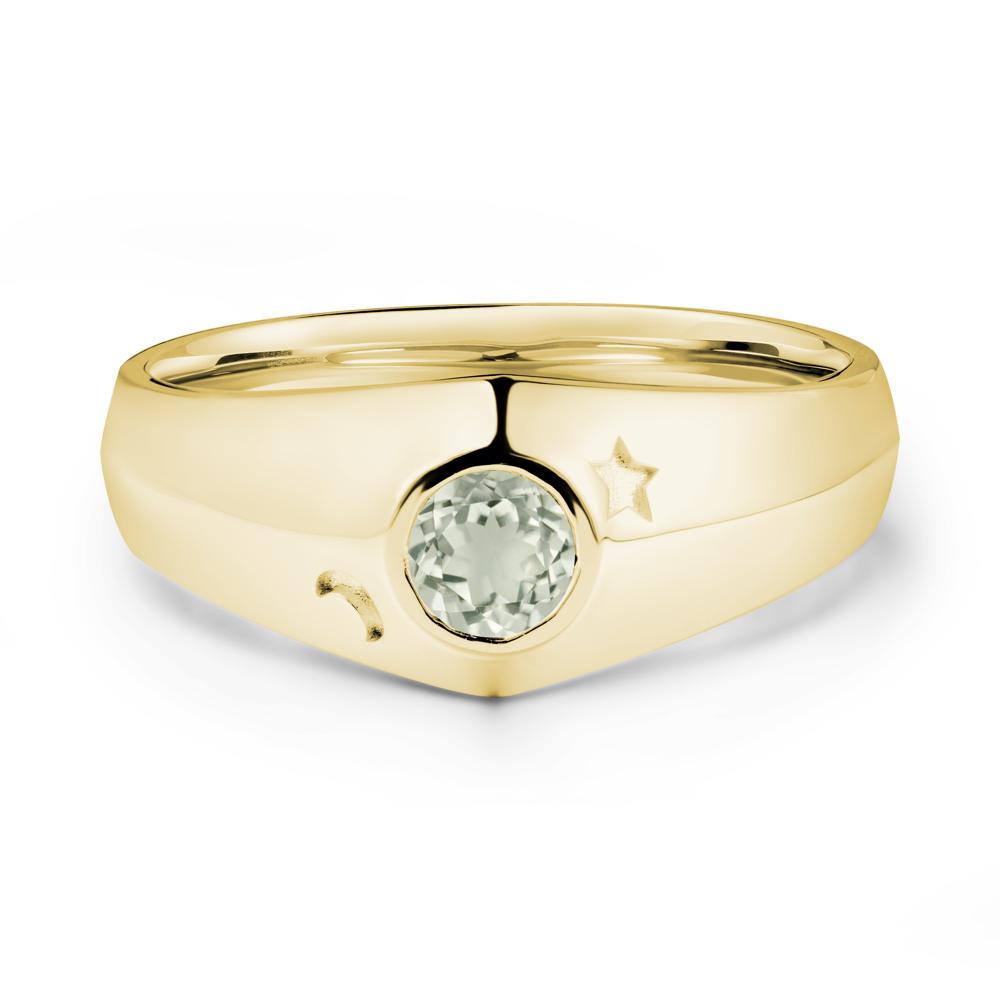 Bezel Setting Round Green Amethyst Man Ring - LUO Jewelry #metal_18k yellow gold