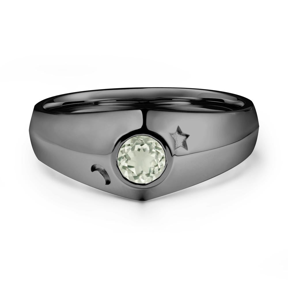 Bezel Setting Round Green Amethyst Man Ring - LUO Jewelry #metal_black finish sterling silver